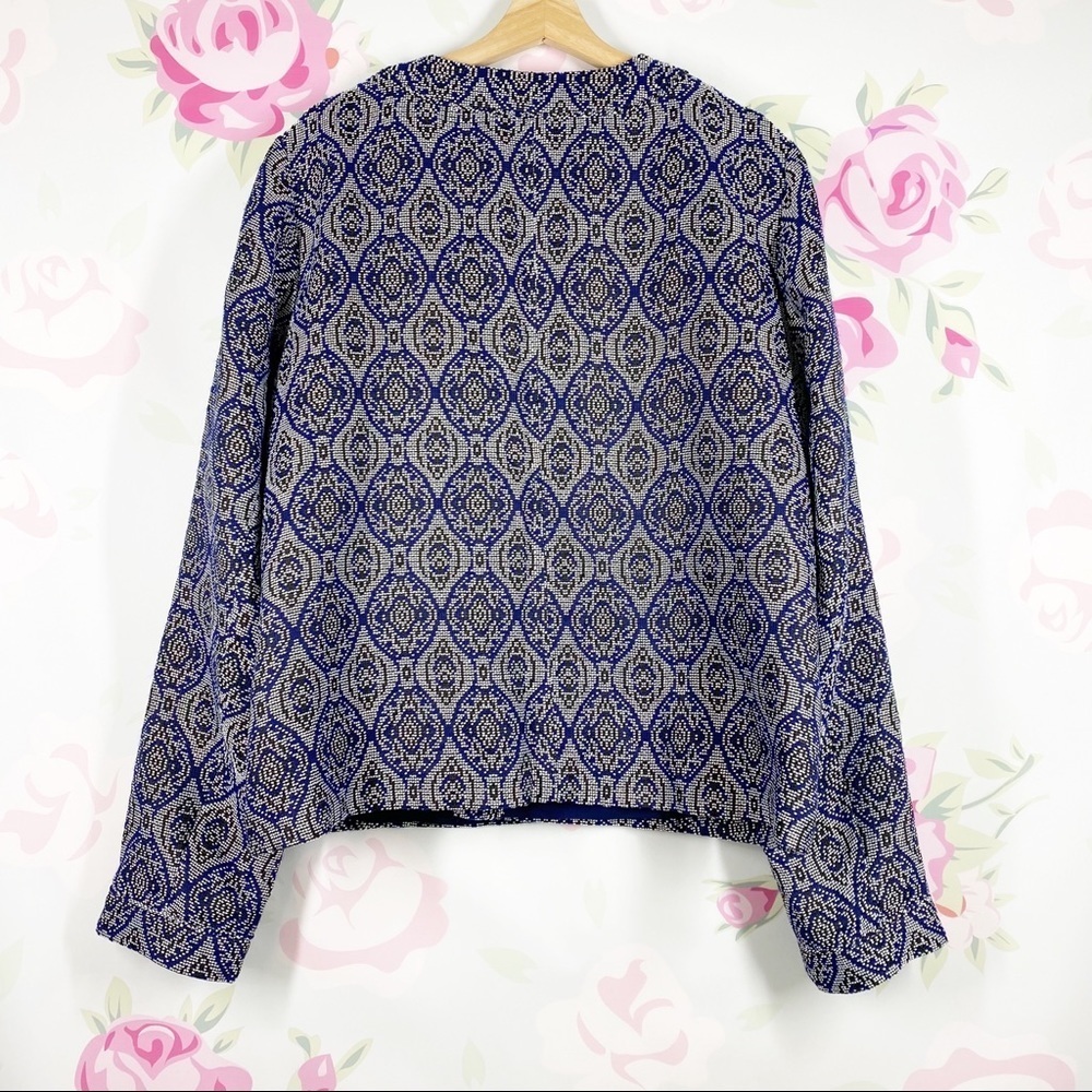 Long Tall Sally Boho Printed Blue Jacquard Open Blazer Jacket 18 - Picture 6 of 10